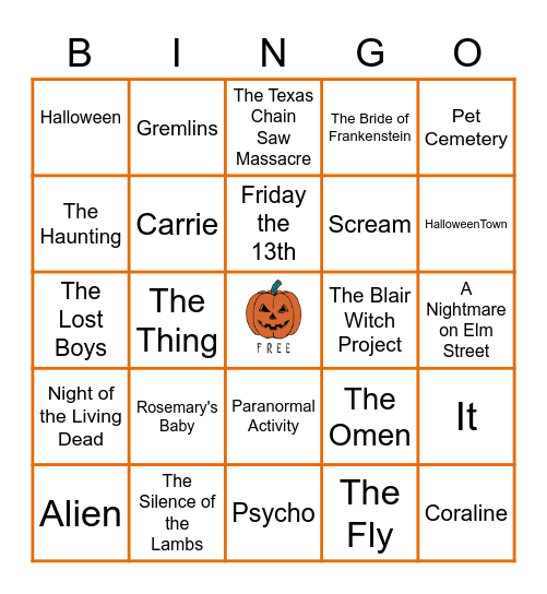 Halloween Movie Bingo Card