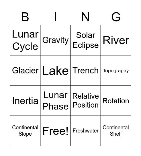 Water on Earth Bingo Card
