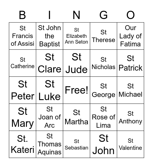 All Saints Day Bingo Card
