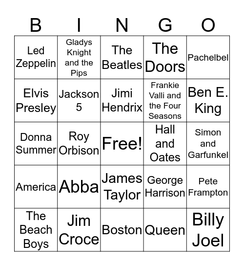 Music Bingo Card