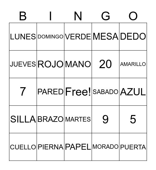 SPANISH BINGO Card