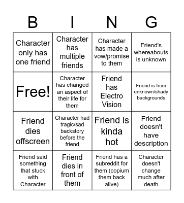 Dead Friends Bingo (Genshin) Bingo Card