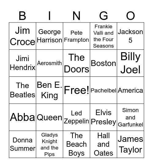 Music Bingo Card