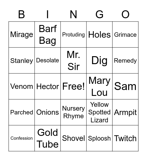 Holes Bingo Card