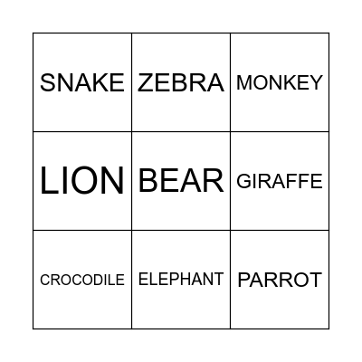 ANIMALS BINGO Card