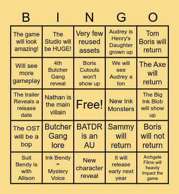 BATDR Predictions Bingo Card
