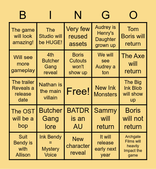 BATDR Predictions Bingo Card