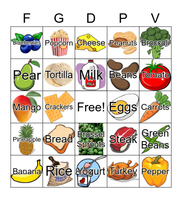 Healthy Food Groups Bingo Card