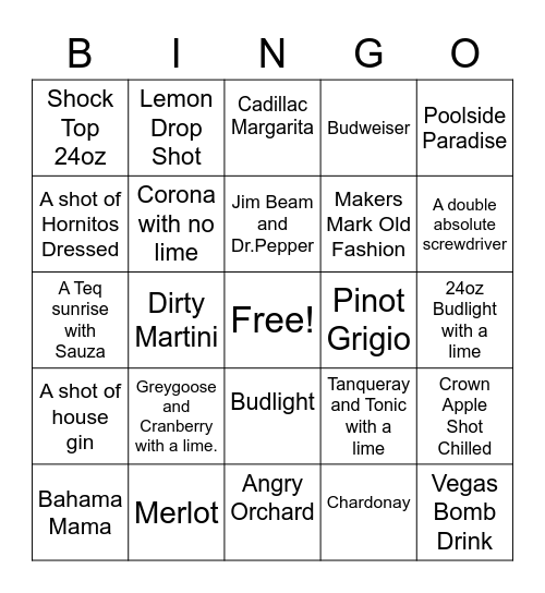 Bartender Bingo (Hard) Bingo Card