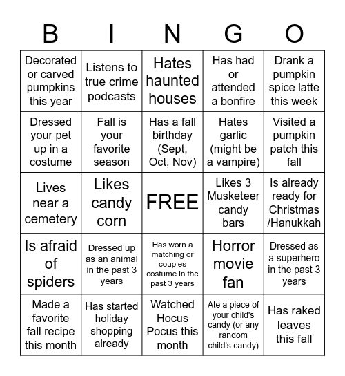 Halloween Bingo Card