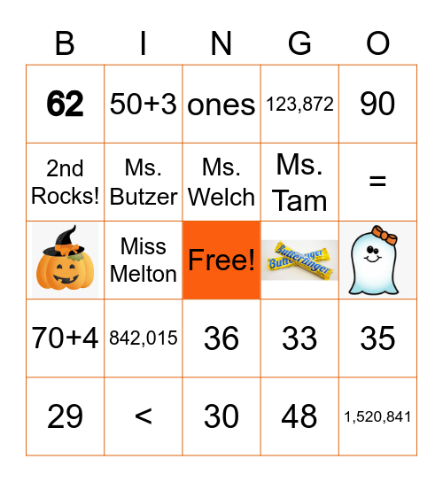 Halloween Math Bingo! Bingo Card