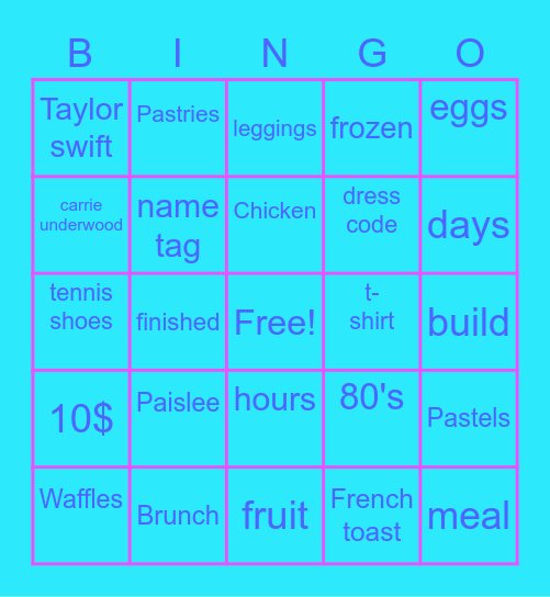 Paislee's Pastries Bingo Card