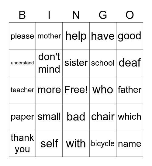 unit 1-6 ASL BINGO Card