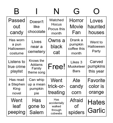 Fall Festivities Bingo Card