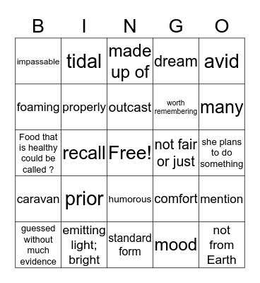 Journey's Vocabulary Bingo Card