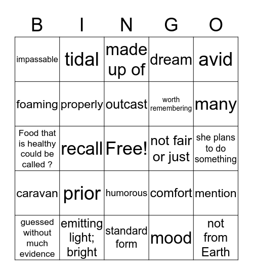 Journey's Vocabulary Bingo Card