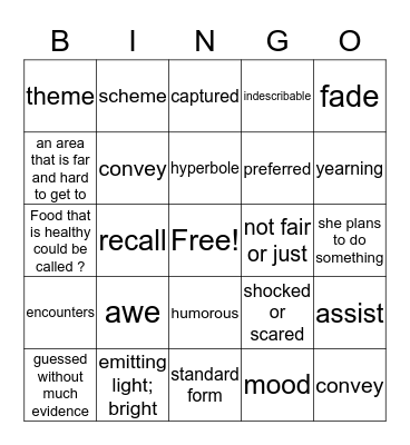 Journey's Vocabulary Bingo Card