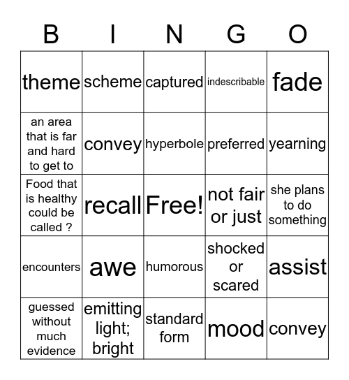 Journey's Vocabulary Bingo Card