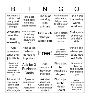 Career Fayre BINGO Card