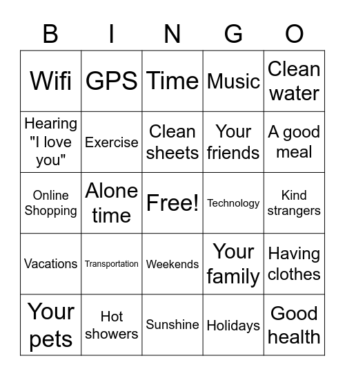 Gratitude Bingo Card