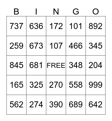 A HARVEST OF NUMBERS Bingo Card