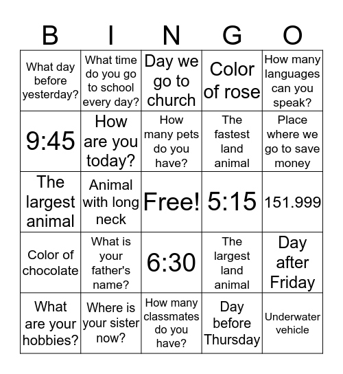 Untitled Bingo Card