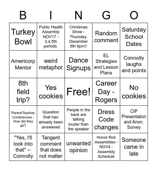 Staff Meeting  11/1 Bingo Card