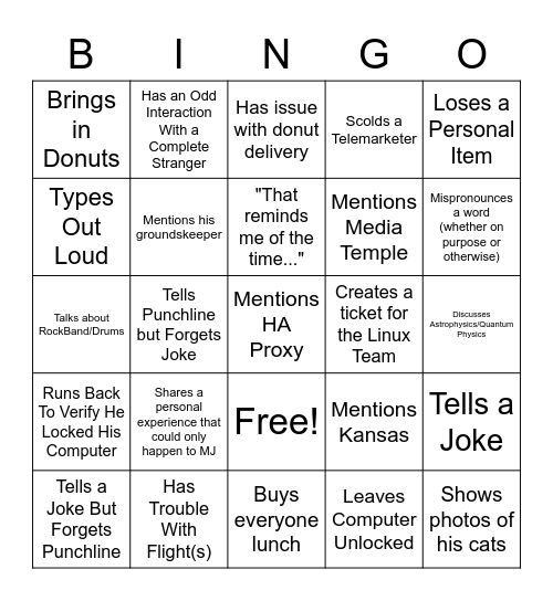 MJ Comes to Town Bingo Card