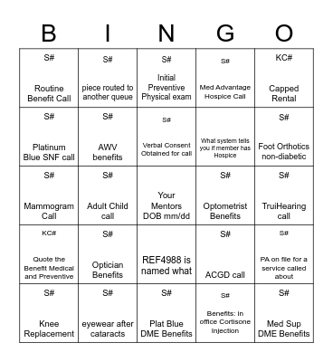 OJT Phase 1 Benefits Bingo Card