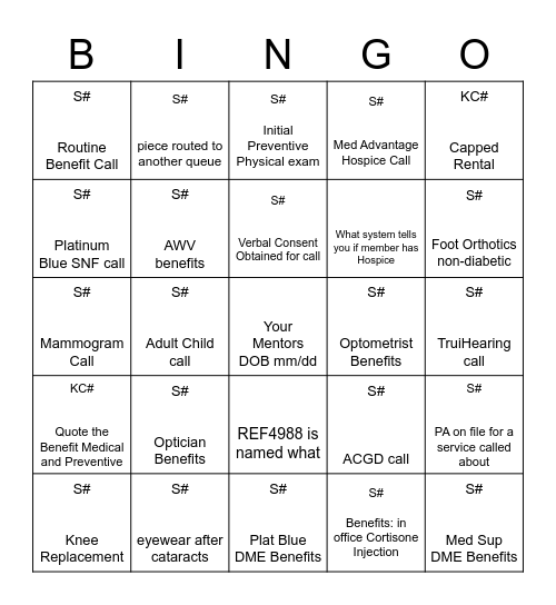 OJT Phase 1 Benefits Bingo Card