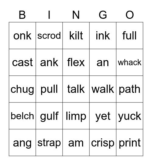 Fundations Units 1 and 2 sounds/review words Bingo Card