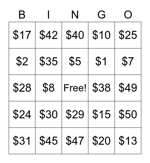 How Much I Raised!! Bingo Card