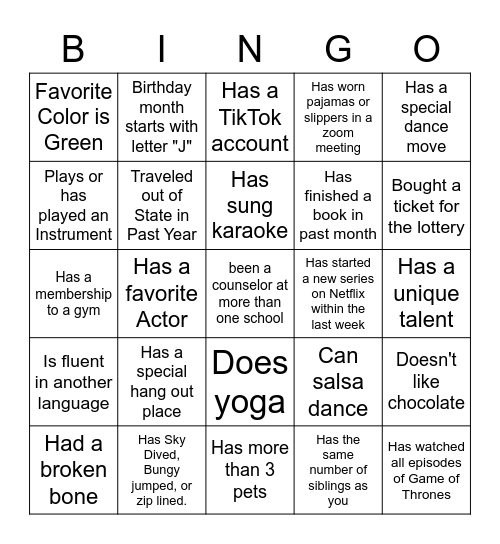 Ice-Ice Breaker! Bingo Card