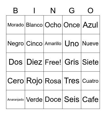 Números y Colores Bingo Card