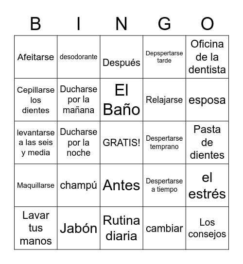 Spa 2 Lec 1 Rutina Diaria Bingo Card