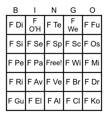 Fiction Call Number Bingo Card