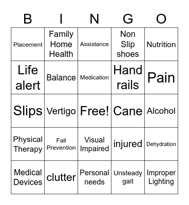 Fall Prevention Bingo Card