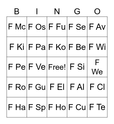 Fiction Call Number Bingo Card