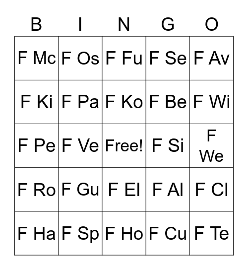 Fiction Call Number Bingo Card