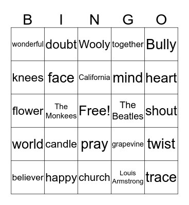 The 60's With A Twist Bingo Card