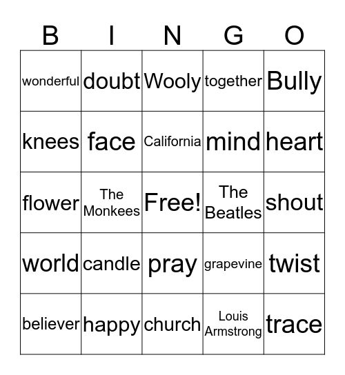 The 60's With A Twist Bingo Card