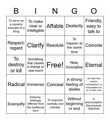 ACT Prep Vocabulary Bingo Card