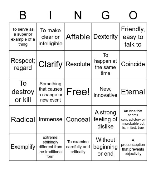 ACT Prep Vocabulary Bingo Card