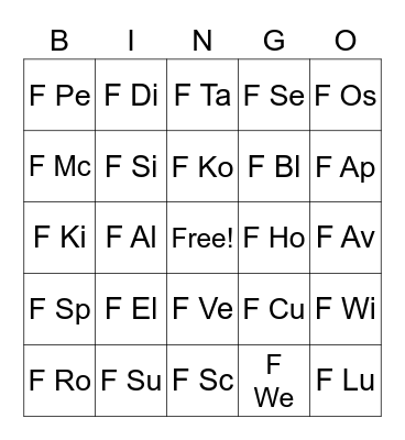 Fiction Call Number Bingo Card