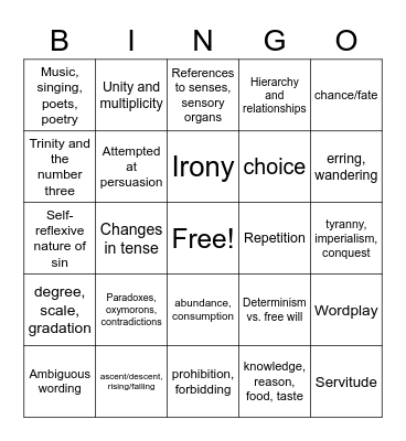 Paradise Lost Bing Bingo Card