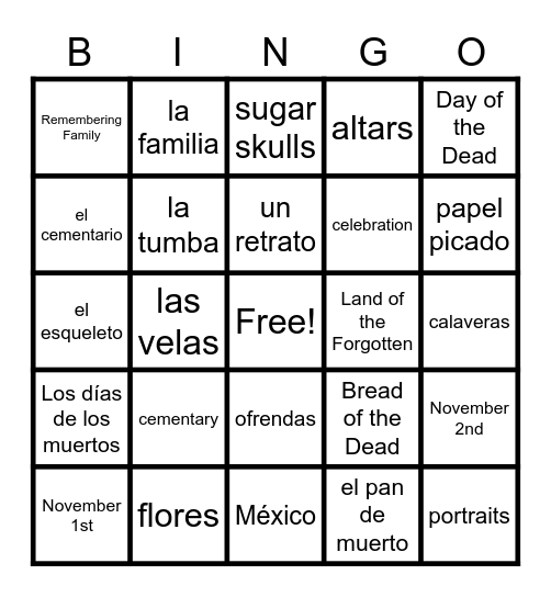 Días de los muertos Bingo Card