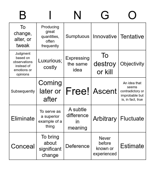 Untitled Bingo Card