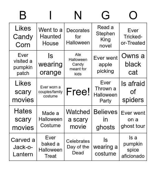 Spooky Team Time Bingo Card