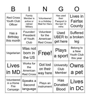 American Red Cross Bingo Card