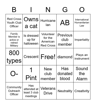 American Red Cross Bingo Card